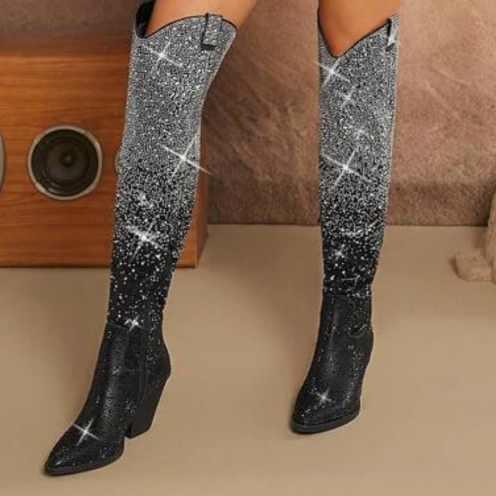 Thigh High Rhinestone Cowboy Boots